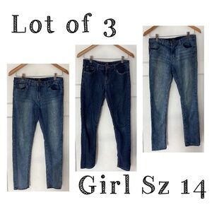 Lot Of 3 Jeans Girls Size 14 Lucky Brand Zoe Skinny Blue Medium & Dark Wash
